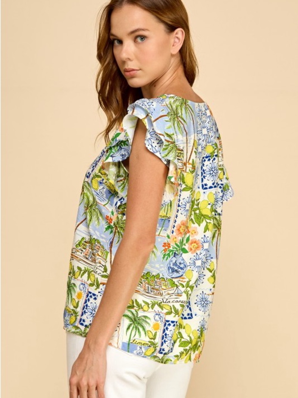 Les Amis Lemon Ruffle Sleeve Top - Picture 3 of 3
